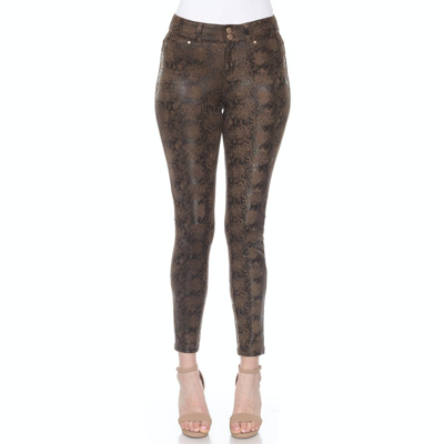 White Mark Faux Suede Snake Print Pants In Brown