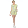 White Mark Women's 2 Piece Top Shorts Lounge Set In Gray,yellow