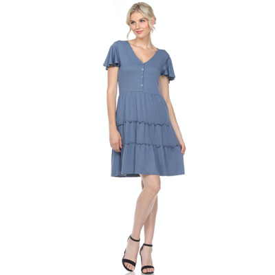 White Mark Plus Size Short Sleeve V-neck Tiered Dress In Blue