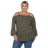 White Mark Plus Size Cold Shoulder Ruffle Sleeve Top In Green