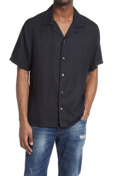 John Varvatos Danny Solid Short Sleeve Button-up Camp Shirt In Black