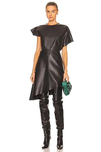 Loewe Asymmetric Paneled Faux Leather Dress In Black