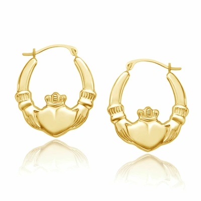 Pre-owned Claddagh Gold 10k Solid Yellow Gold Claddagh Irish Ladies Pierced Hoop Earrings 1.07"x1.07"
