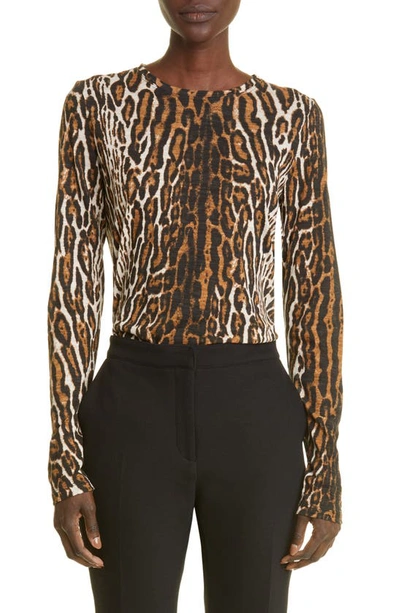 Proenza Schouler Leopard-print Cotton Jersey Long-sleeve T-shirt In Brown
