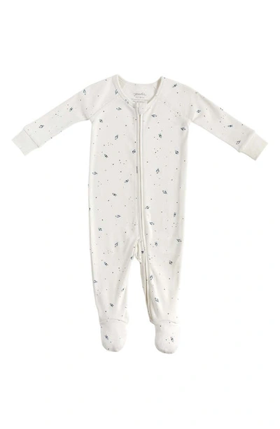 Pehr Babies' Kids' Rocketman Organic Cotton One-piece Pajamas In Ivory/ Blue