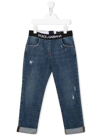 Dolce & Gabbana Kids' Logo-waistband Detail Jeans In Blue