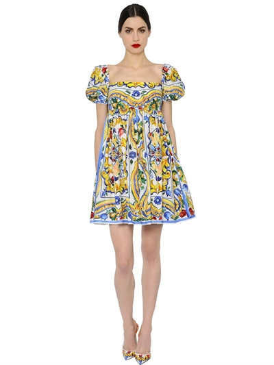 Dolce & Gabbana Maiolica Cotton Poplin Babydoll Dress, Multicolor ...