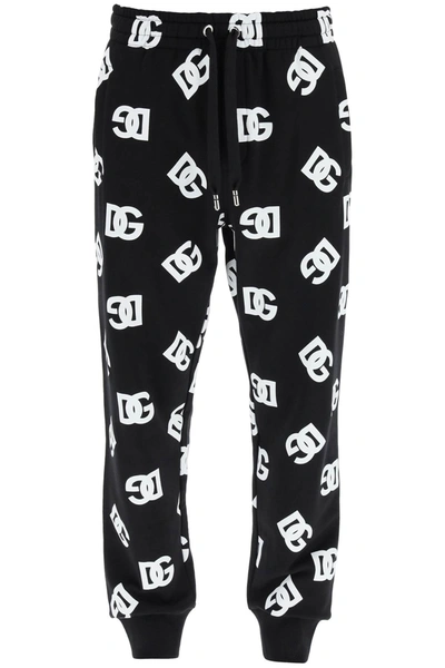 Dolce & Gabbana Jersey Jogging Pants With Dg Logo Print In Black