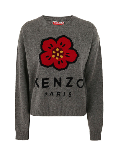 Kenzo Boke Flower Merino Wool Jumper In Grey
