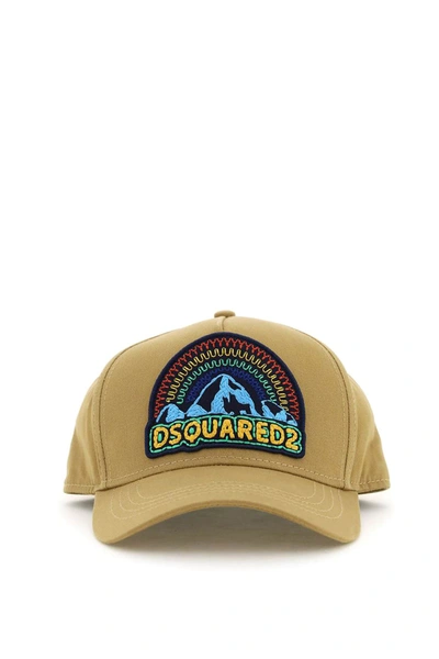 Dsquared2 Baseball Cap With Embroidered Logo Patch In Beige
