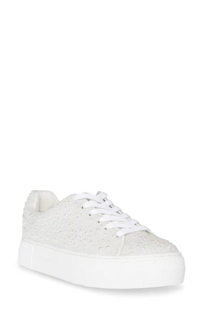 Betsey Johnson Sidny Pearl Rhinestone Platform Sneakers In Ivory In White |  ModeSens