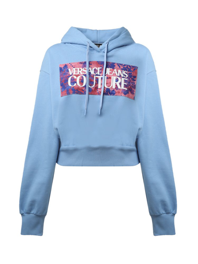 Versace Jeans Couture Logo-print Cotton Hoodie In Blue