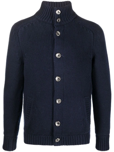 Herno Button-down Knit Cardigan In Blu