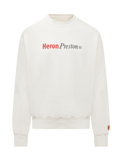 Heron Preston White Multicensored Sweatshirt In Jersey With Contrast Print On Front And Back And Logo Patch On The