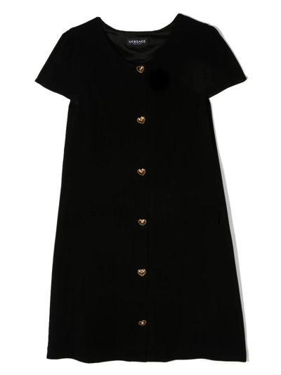 Versace Teen Buttoned Shift Dress In Black