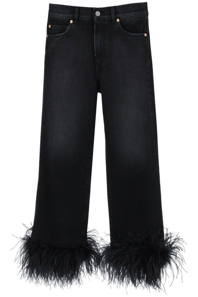 Valentino Detachable Ostrich-feather Cuff Cropped Jeans In Default Title