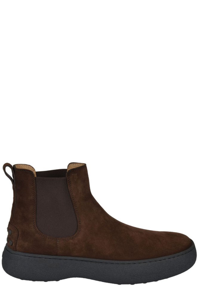 Tod's Flatform Ankle Boots In Brown