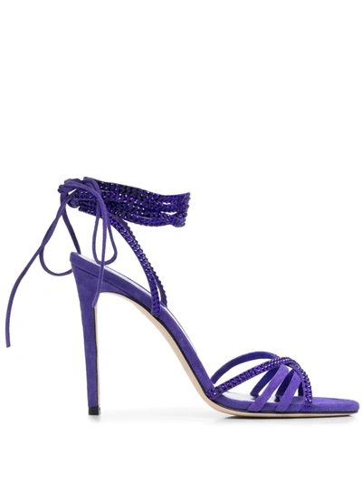Paris Texas Holly Nicole Purple Amethyst Heeled Sandals In Calf Suede With Crystal Decoration Stiletto Heel 12cm In Violet