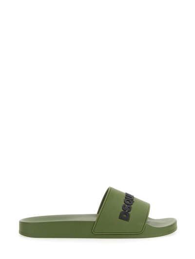 Dsquared2 Logo Rubber Slide Sandals In Green
