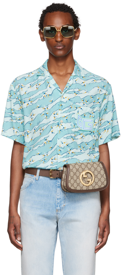 Gucci Lovelight Viscose Bowling Shirt In Blue | ModeSens 