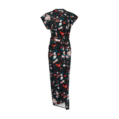 Rabanne Floral Cap Sleeve Midi Dress In Black Rose Garden