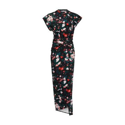 Paco Rabanne Floral Cap Sleeve Midi Dress In Black