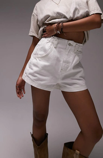 Topshop Paperbag Denim Shorts In White