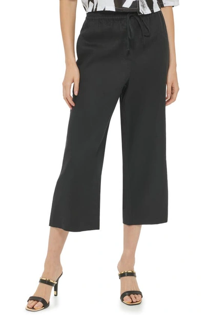 Dkny Pull-on Drawstring Crop Linen Pants In Black