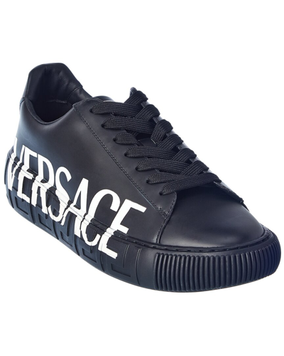 Versace Logo Print Sneakers In Black