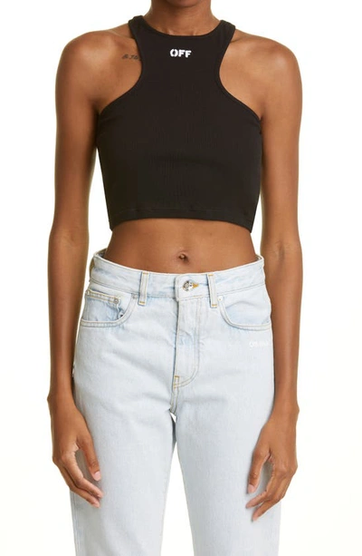 Off-white Off Stamp Crop Rib Rowing Tank In Black White