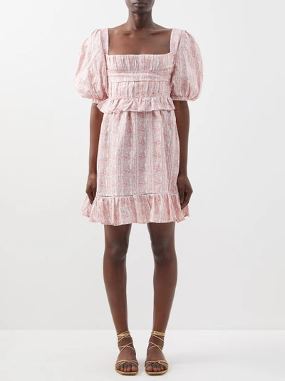 Lug Von Siga Leticia Floral-print Linen-voile Mini Dress In Pink Print