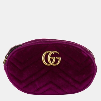 Pre-owned Gucci Purple Gg Marmont Matelasse Velvet Belt Bag