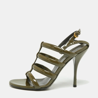 Pre-owned Gucci Olive Green Patent Leather Ankle Strap Gladiator Sandals Size 38