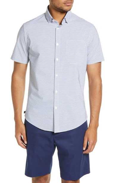 Mizzen + Main Leeward Trim Fit Stripe Short Sleeve Performance Button-up Shirt In Wilkes Navy Mini Stripe
