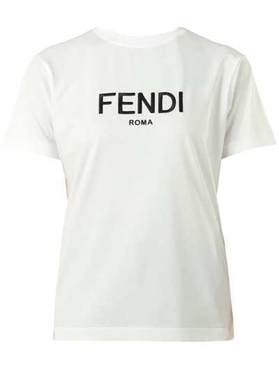 Fendi Embroidered Roma Logo Graphic Tee In White