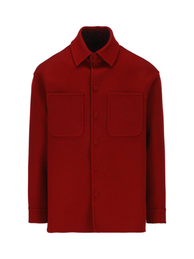 Fendi Giubbotto Reversible Wool Shirt Jacket In Black,red