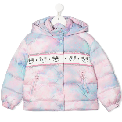 Chiara Ferragni Kids' Cloud Printed Nylon Puffer Jacket In Rosa