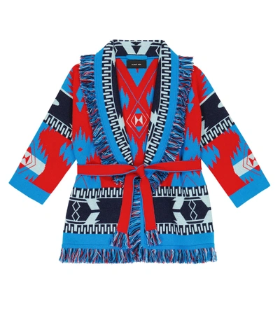 Alanui Kids Icon Cardigan In Blue And Red Cashmere