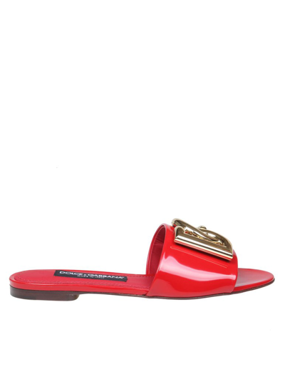 Dolce & Gabbana Logo-plaque Leather Slides In Red