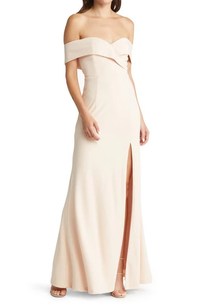 Lulus Song Of Love Off The Shoulder Knit Gown In Blush Pink