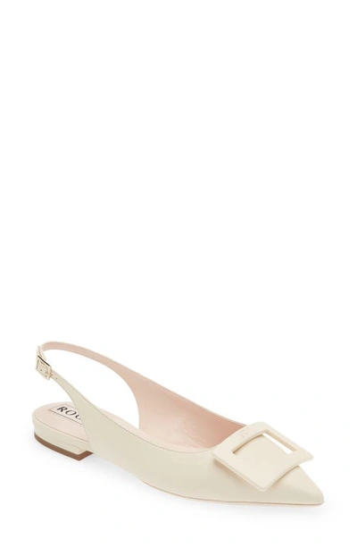 Roger Vivier Gommettine Leather Slingback Point-toe Flats In Off White