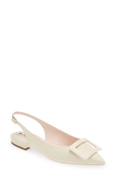 Roger Vivier Gommettine Leather Slingback Point-toe Flats In Ivory