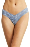 Hanky Panky Cross-dyed Leopard Low-rise Lace Thong In Stonewash Blue