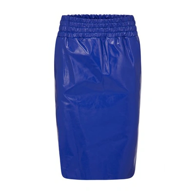 Tom Ford Thigh-slit Leather Pull-on Midi Skirt In Blue