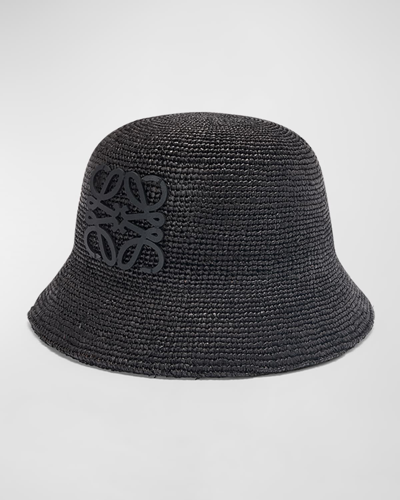 Loewe Anagram Raffia Bucket Hat In 1100 Black