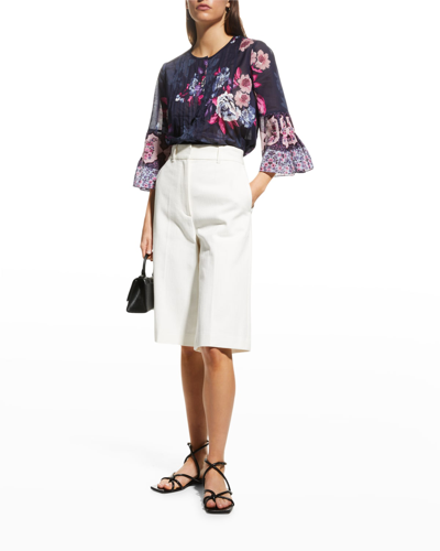 Kobi Halperin Lee Floral-print Pintuck Blouse In Rose Pink Multi