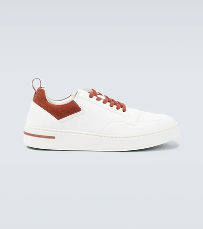 Loro Piana Men's Newport Walk Bicolor Leather Low-top Sneakers In White/rust