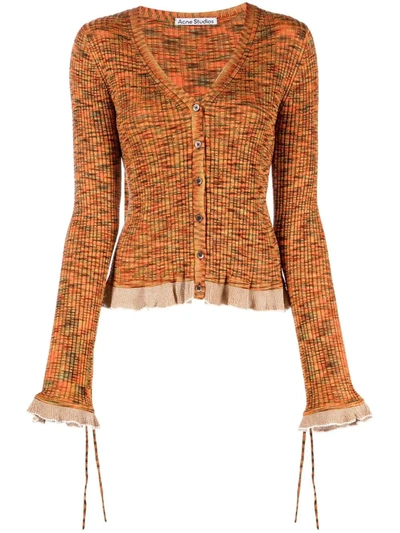 Acne Studios Katie Ruffled-trim Knitted Cardigan In Orange / Multi