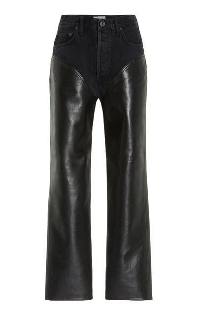 Agolde Women's Harley Leather-paneled Rigid High-rise Straight-leg Jeans In Form Detox