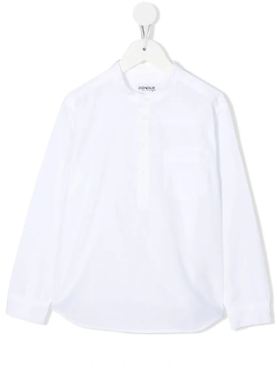 Dondup Kids' Collarless Cotton Shirt In Bianco